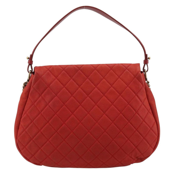 CHANEL Matelasse Chain Shoulder Bag Caviar Skin 2way Red Gold CC Auth ep14575V