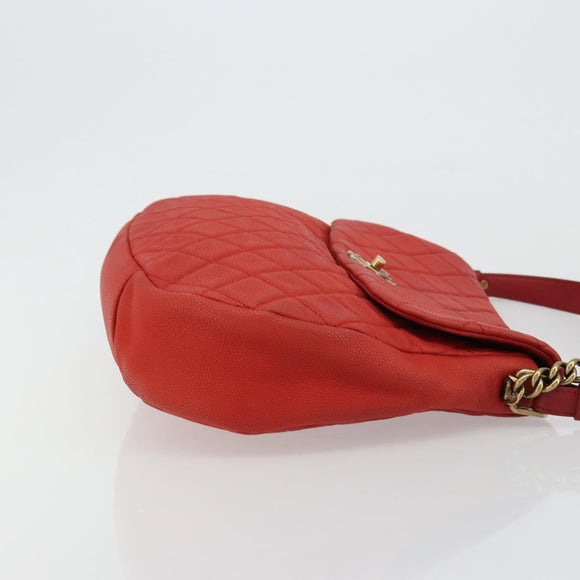 CHANEL Matelasse Chain Shoulder Bag Caviar Skin 2way Red Gold CC Auth ep14575V