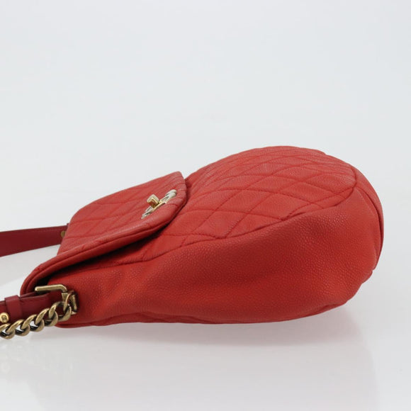 CHANEL Matelasse Chain Shoulder Bag Caviar Skin 2way Red Gold CC Auth ep14575V