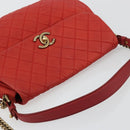 CHANEL Matelasse Chain Shoulder Bag Caviar Skin 2way Red Gold CC Auth ep14575V-6