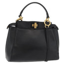 FENDI Monster Peek A Boo XS Hand Bag Leather 2way Black Gold Auth ep14588SAV-1
