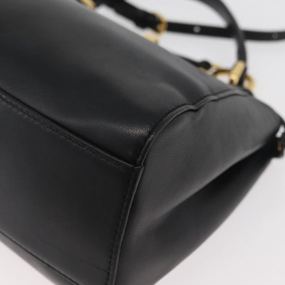 FENDI Monster Peek A Boo XS Hand Bag Leather 2way Black Gold Auth ep14588SAV