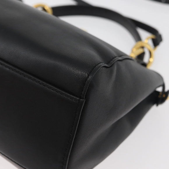 FENDI Monster Peek A Boo XS Hand Bag Leather 2way Black Gold Auth ep14588SAV