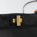 FENDI Monster Peek A Boo XS Hand Bag Leather 2way Black Gold Auth ep14588SAV-19