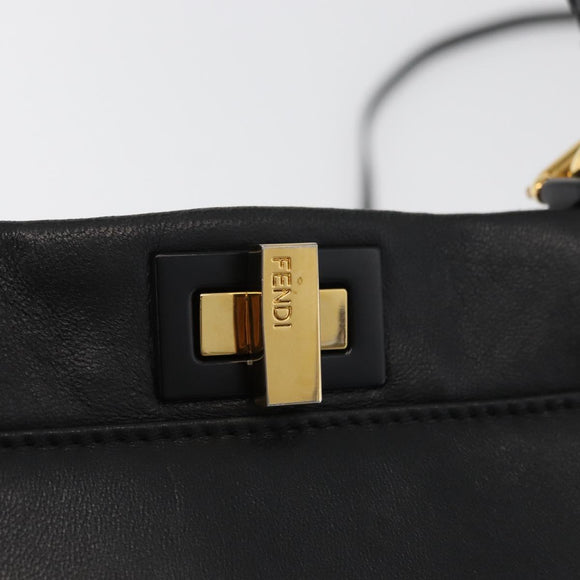 FENDI Monster Peek A Boo XS Hand Bag Leather 2way Black Gold Auth ep14588SAV