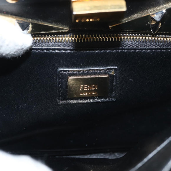 FENDI Monster Peek A Boo XS Hand Bag Leather 2way Black Gold Auth ep14588SAV