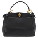 FENDI Monster Peek A Boo XS Hand Bag Leather 2way Black Gold Auth ep14588SAV-13