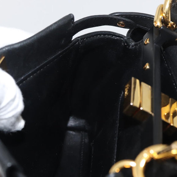 FENDI Monster Peek A Boo XS Hand Bag Leather 2way Black Gold Auth ep14588SAV