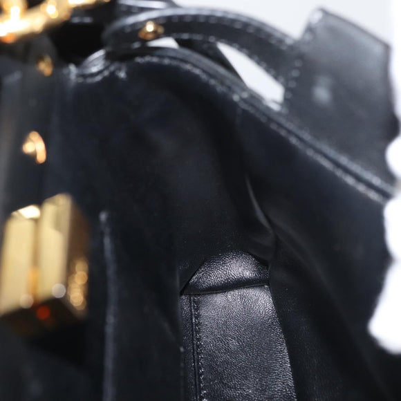 FENDI Monster Peek A Boo XS Hand Bag Leather 2way Black Gold Auth ep14588SAV