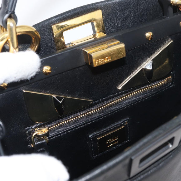 FENDI Monster Peek A Boo XS Hand Bag Leather 2way Black Gold Auth ep14588SAV