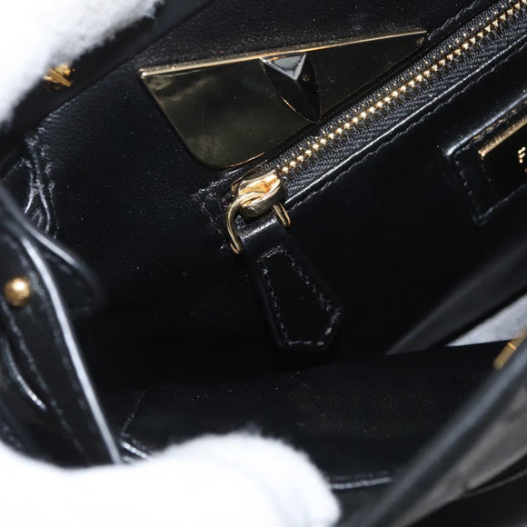 FENDI Monster Peek A Boo XS Hand Bag Leather 2way Black Gold Auth ep14588SAV