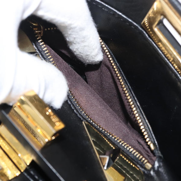 FENDI Monster Peek A Boo XS Hand Bag Leather 2way Black Gold Auth ep14588SAV