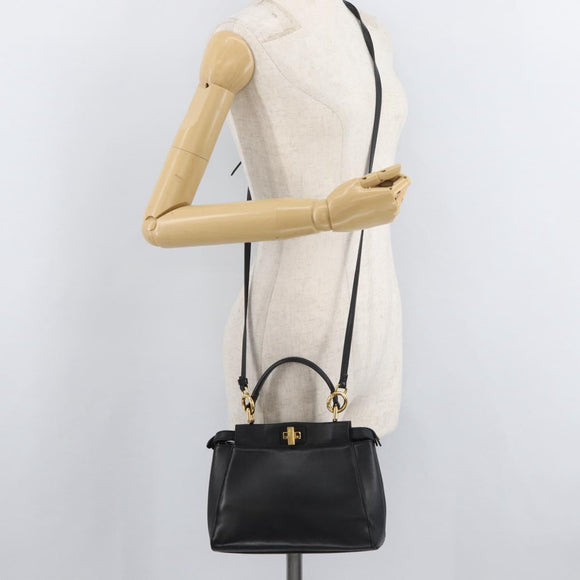 FENDI Monster Peek A Boo XS Hand Bag Leather 2way Black Gold Auth ep14588SAV