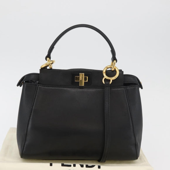 FENDI Monster Peek A Boo XS Hand Bag Leather 2way Black Gold Auth ep14588SAV
