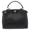 FENDI Monster Peek A Boo XS Hand Bag Leather 2way Black Gold Auth ep14588SAV-2