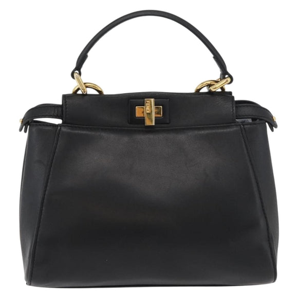 FENDI Monster Peek A Boo XS Hand Bag Leather 2way Black Gold Auth ep14588SAV