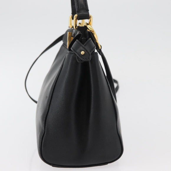 FENDI Monster Peek A Boo XS Hand Bag Leather 2way Black Gold Auth ep14588SAV