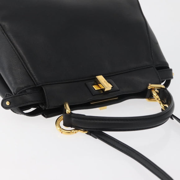 FENDI Monster Peek A Boo XS Hand Bag Leather 2way Black Gold Auth ep14588SAV