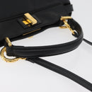 FENDI Monster Peek A Boo XS Hand Bag Leather 2way Black Gold Auth ep14588SAV-7
