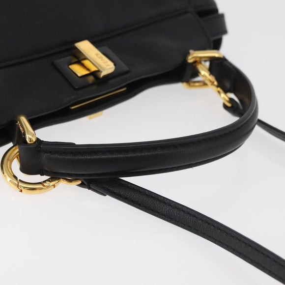 FENDI Monster Peek A Boo XS Hand Bag Leather 2way Black Gold Auth ep14588SAV