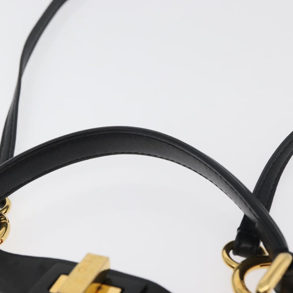 FENDI Monster Peek A Boo XS Hand Bag Leather 2way Black Gold Auth ep14588SAV