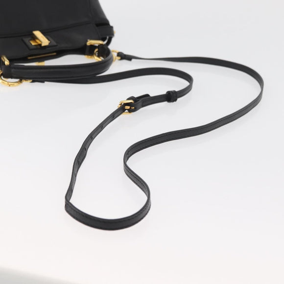 FENDI Monster Peek A Boo XS Hand Bag Leather 2way Black Gold Auth ep14588SAV