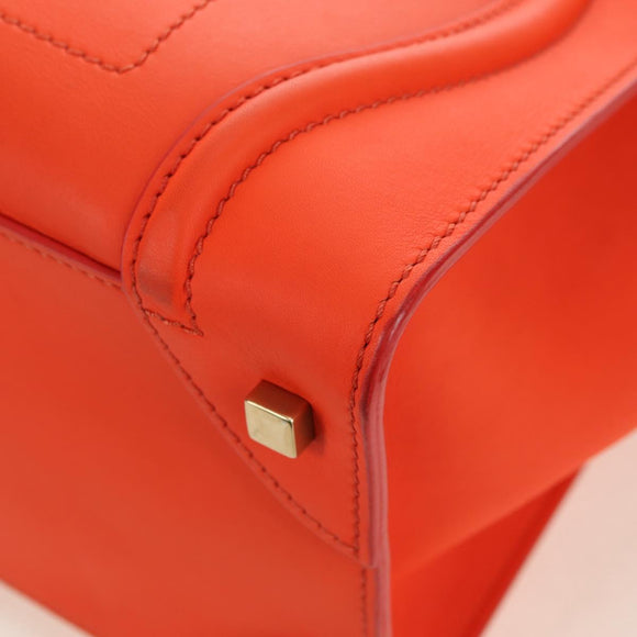 CELINE Luggage Mini Shopper Hand Bag Leather Orange Gold Auth ep14592V