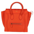 CELINE Luggage Mini Shopper Hand Bag Leather Orange Gold Auth ep14592V-2