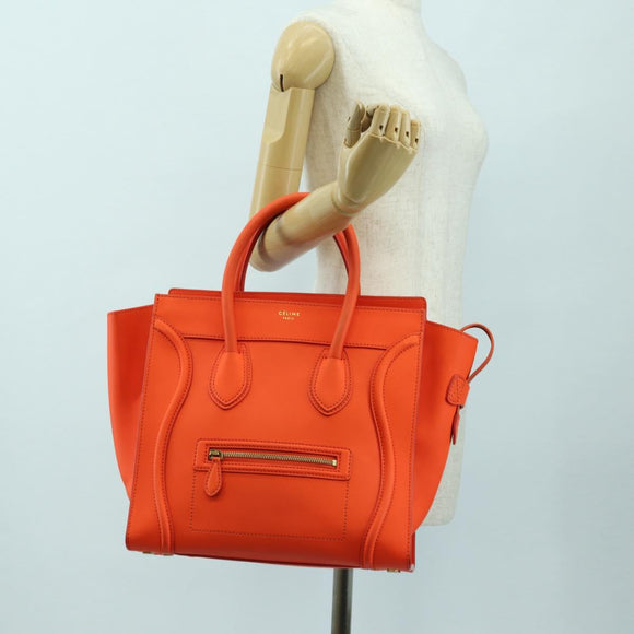 CELINE Luggage Mini Shopper Hand Bag Leather Orange Gold Auth ep14592V