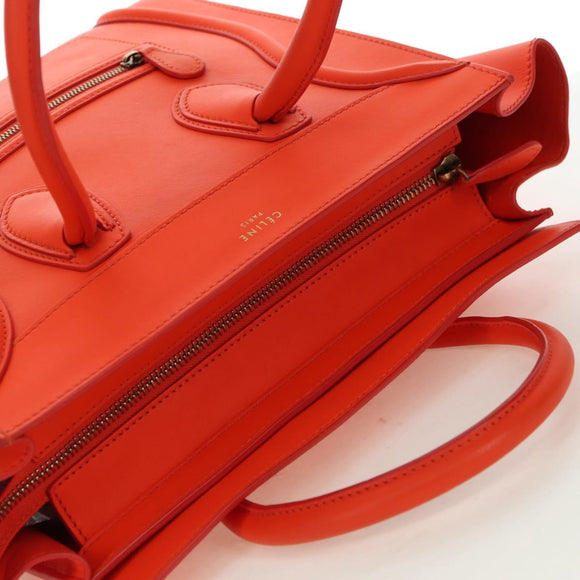 CELINE Luggage Mini Shopper Hand Bag Leather Orange Gold Auth ep14592V