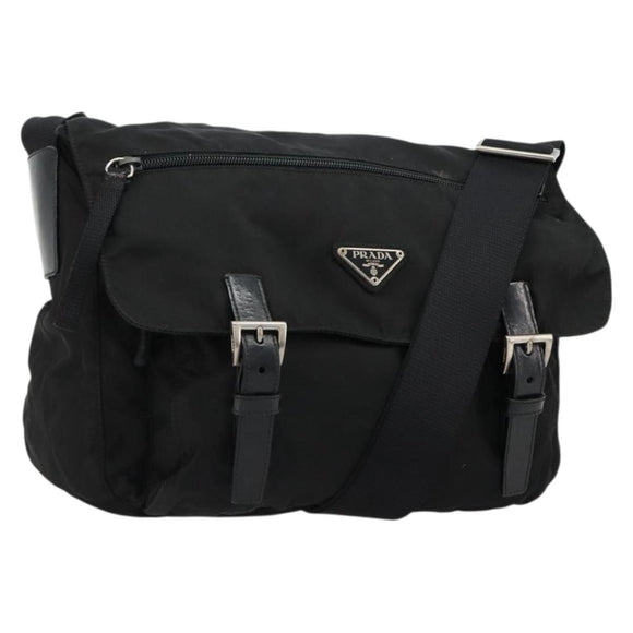 PRADA Shoulder Bag Nylon Black Silver Auth ep14604