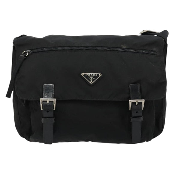 PRADA Shoulder Bag Nylon Black Silver Auth ep14604