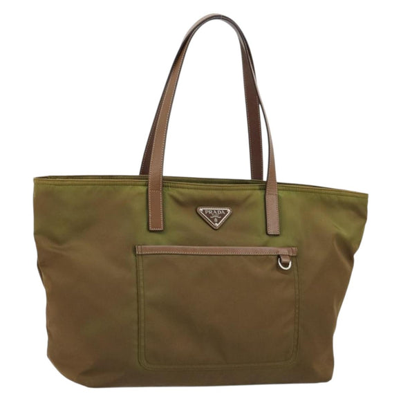 PRADA Tote Bag Nylon Green Silver Auth ep14607