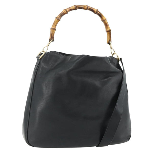 GUCCI Bamboo Hand Bag Nylon 2way Black Gold 001 2058 1577 Auth ep14609