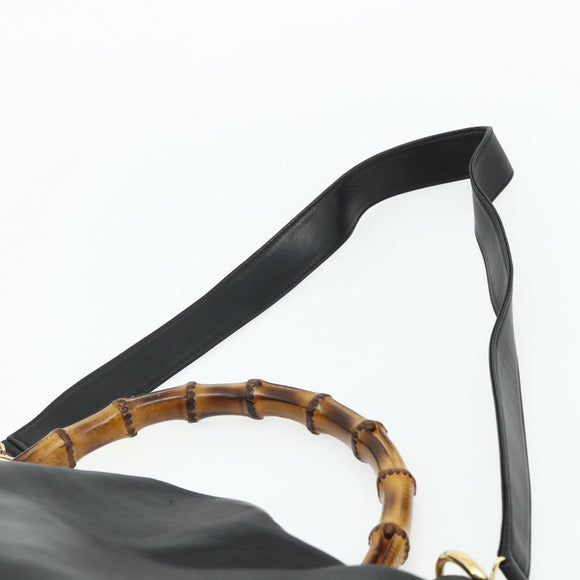 GUCCI Bamboo Hand Bag Nylon 2way Black Gold 001 2058 1577 Auth ep14609