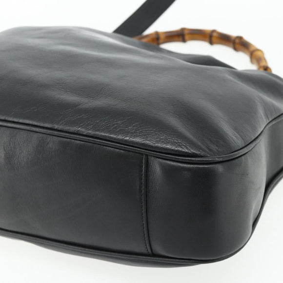 GUCCI Bamboo Hand Bag Nylon 2way Black Gold 001 2058 1577 Auth ep14609