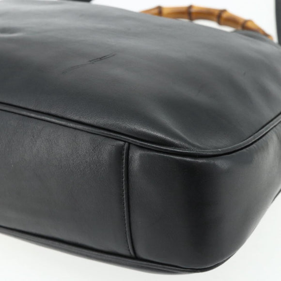 GUCCI Bamboo Hand Bag Nylon 2way Black Gold 001 2058 1577 Auth ep14609