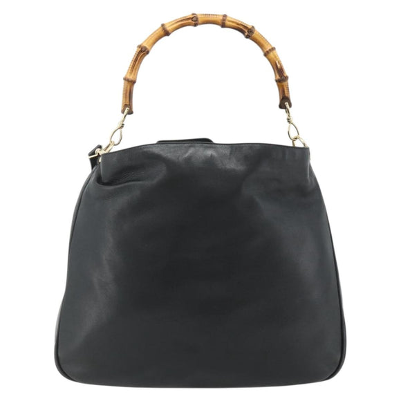 GUCCI Bamboo Hand Bag Nylon 2way Black Gold 001 2058 1577 Auth ep14609