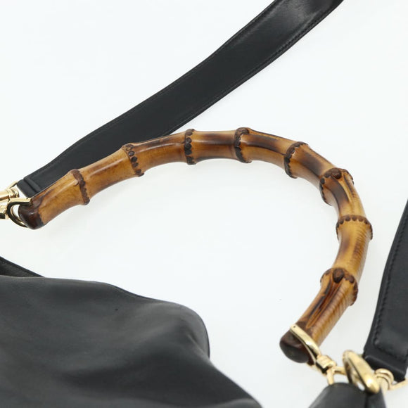 GUCCI Bamboo Hand Bag Nylon 2way Black Gold 001 2058 1577 Auth ep14609