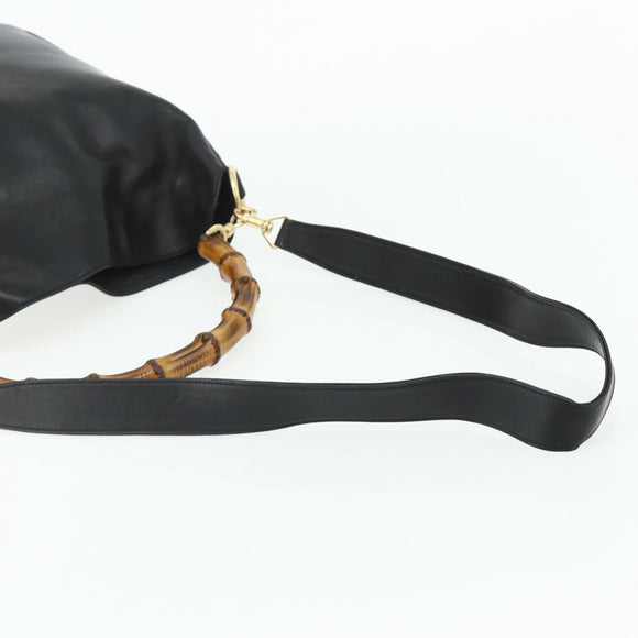 GUCCI Bamboo Hand Bag Nylon 2way Black Gold 001 2058 1577 Auth ep14609
