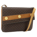CELINE Macadam Canvas Medallion Shoulder Bag PVC Leather Brown Gold Auth ep14618-1