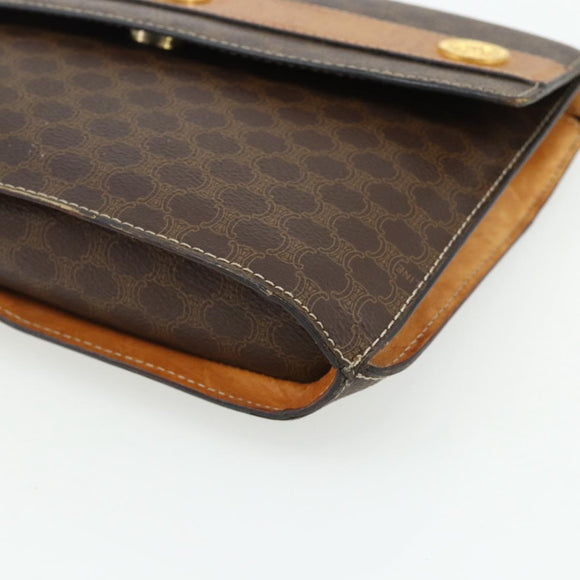 CELINE Macadam Canvas Medallion Shoulder Bag PVC Leather Brown Gold Auth ep14618