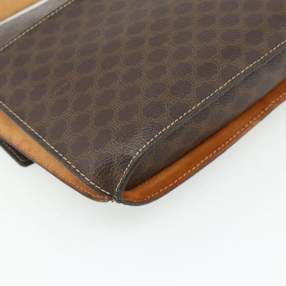 CELINE Macadam Canvas Medallion Shoulder Bag PVC Leather Brown Gold Auth ep14618