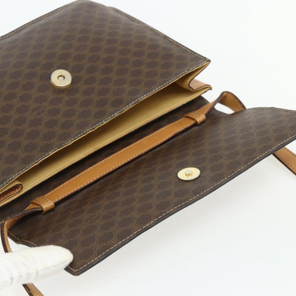 CELINE Macadam Canvas Medallion Shoulder Bag PVC Leather Brown Gold Auth ep14618