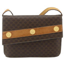 CELINE Macadam Canvas Medallion Shoulder Bag PVC Leather Brown Gold Auth ep14618-2