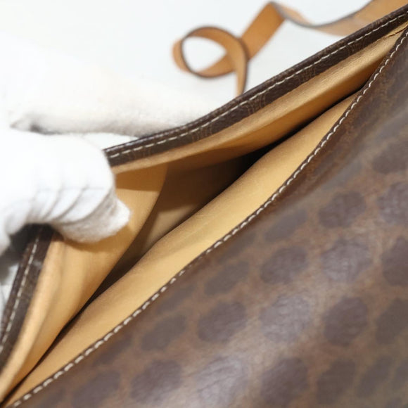 CELINE Macadam Canvas Medallion Shoulder Bag PVC Leather Brown Gold Auth ep14618