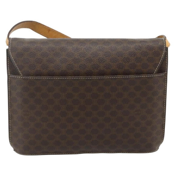 CELINE Macadam Canvas Medallion Shoulder Bag PVC Leather Brown Gold Auth ep14618