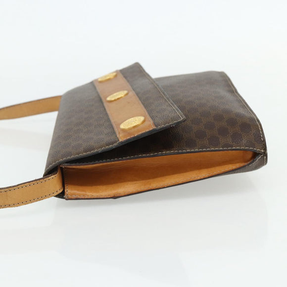 CELINE Macadam Canvas Medallion Shoulder Bag PVC Leather Brown Gold Auth ep14618