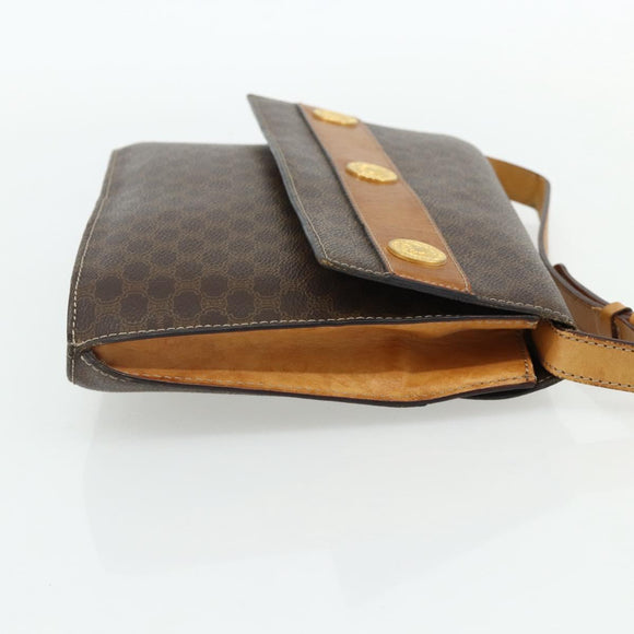 CELINE Macadam Canvas Medallion Shoulder Bag PVC Leather Brown Gold Auth ep14618