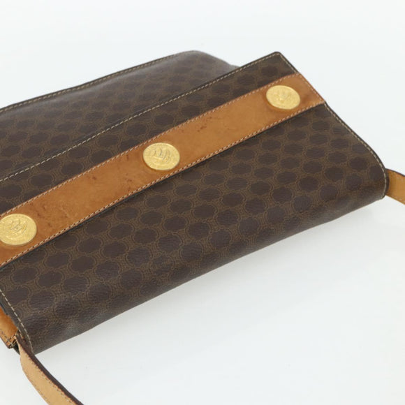 CELINE Macadam Canvas Medallion Shoulder Bag PVC Leather Brown Gold Auth ep14618